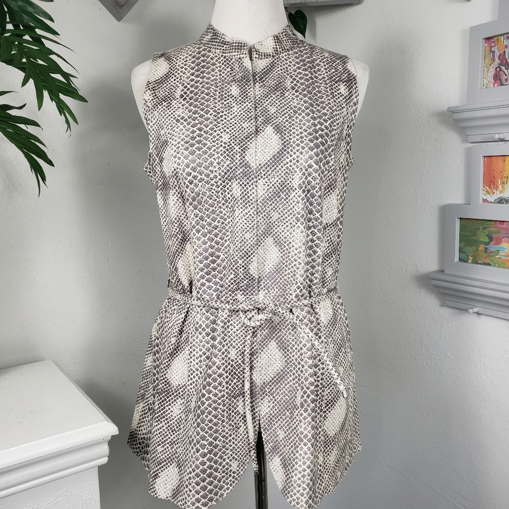 Armani Leather w/ Reptile Snakeskin Print Tunic Top Belt & Snaps Luxury 10